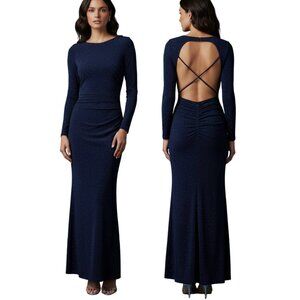 223. Windsor Full-Length Evening Gown – Blue Sparkle, Open Back – Large NWT